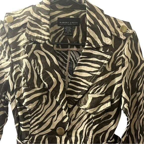 Robert Louis Animal Print Belted Blazer Jacket Sz S - Picture 3 of 5